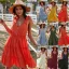 Sexy Orange Spring Summer Street Wear Ruffle Women Dresses 2021 V-Neck Sleeveless Buttons Bow Loose