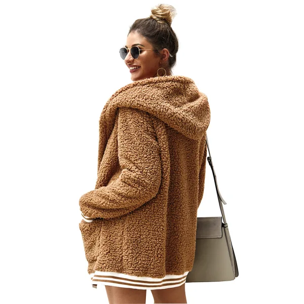 Mode Winter Strassenmode Khaki Wildleder Kapuze Jacken & Mäntel 2021 Baumwolle Lose Lange Ärmel Damen Oberteile