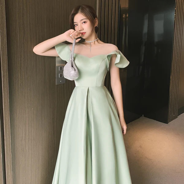 Modest / Simple Sage Green Satin Bridesmaid Dresses 2021 A-Line / Princess Sleeveless Floor-Length / Long Bridesmaid Wedding Party Dresses