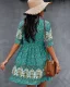Bohemia Spring Summer Resort Wear Khaki Floral Women Dresses 2021 V-Neck Short Sleeve Loose