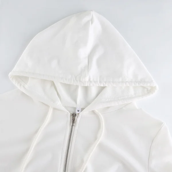 Fashion Fall Winter Street Wear White Solid Color Hooded Sweatshirts 2021 V-Neck Long Sleeve Loose Women Tops