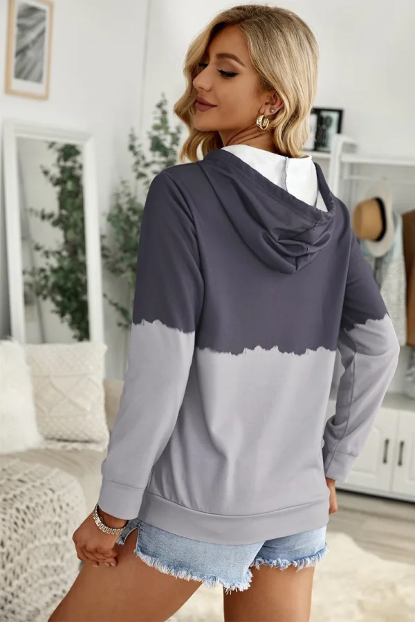 Comfortabel Grijs Toevallig Vallen Winter Lapwerk Capuchon Los Sweatshirts 2021 Katoen Lange Mouwen Dames Topjes