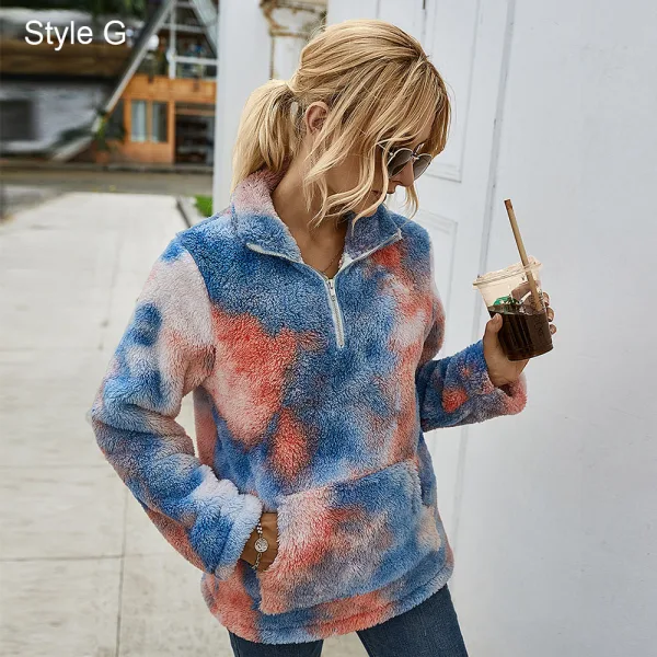 Fashion Winter Fall Street Wear Multi-Colors Tie-dye Suede Coats & Jackets 2021 Lapel  Long Sleeve Loose Women Tops