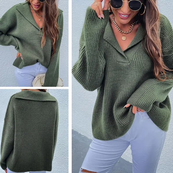 Désinvolte Tomber Hiver Beige Tricot Chandails 2021 V-Cou Manches Longues Ample Femme Hauts