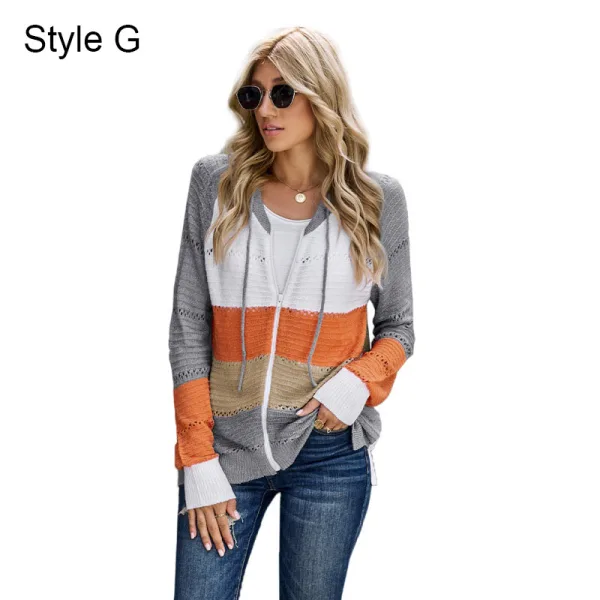 Fashion Fall Winter Burgundy Multi-Colors Stripe Street Wear Hooded Sweatshirts 2021 Long Sleeve Loose Women Tops