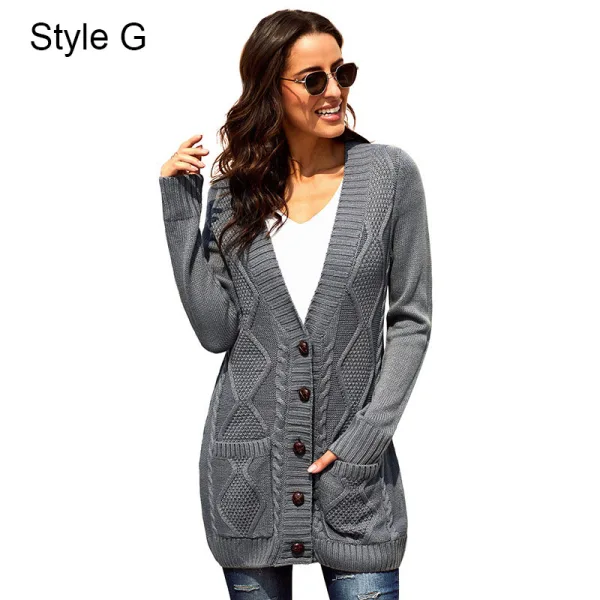 Tomber Hiver Vêtement de rue Gris Tricot Ample Manteaux & Vestes 2021 Manches Longues Femme Hauts