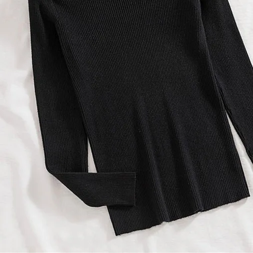 Sexy Sky Blue Fall Winter Street Wear Knitting Tight  Sweaters 2021 V-Neck Lapel  Long Sleeve Women Tops