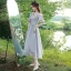 Modest / Simple Sky Blue Bridesmaid Dresses 2021 A-Line / Princess V-Neck Bow Short Sleeve Backless Tea-length Wedding Party Dresses