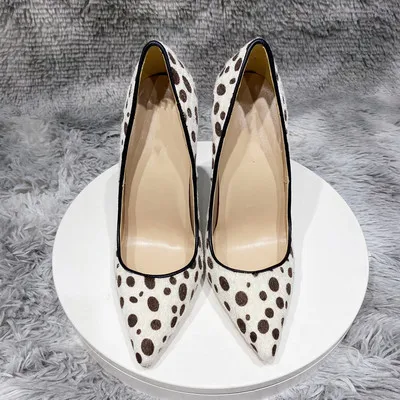 Mode Weiß Strassenmode Geflecktes Pumps 2021 Leder 12 cm Stilettos Spitzschuh Pumps Hochhackige
