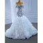 Luxury / Gorgeous High-end White Beading Rhinestone Cascading Ruffles Wedding Dresses 2021 Trumpet / Mermaid Off-The-Shoulder Sleeveless Backless Chapel Train Wedding