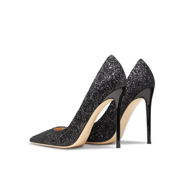 Charmant Noire Soirée Paillettes Escarpins 2021 Cuir 10 cm Talons Aiguilles À Bout Pointu Escarpins Talons Hauts