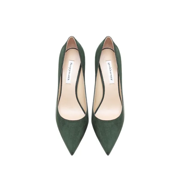 Modest / Simple Dark Green Office OL Suede Pumps 2021 Leather 10 cm Stiletto Heels Pointed Toe Pumps High Heels