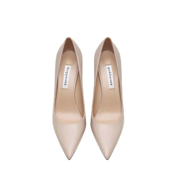 Modest / Simple Nude Office OL Leather Pumps 2021 10 cm Stiletto Heels Pointed Toe Pumps High Heels