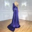 High-end Burgundy Handmade  Beading Pearl Rhinestone Evening Dresses 2021 Trumpet / Mermaid Scoop Neck Satin Long Sleeve Sweep Train Evening Party Formal Dresses
