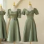 Schlicht Salbeigrün Satin Brautjungfernkleider A Linie 2021 Kurze Ärmel Rückenfreies Lange Kleider Für Hochzeit
