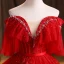 Charmant Bordeaux Paillettes Robe De Bal 2021 Robe Boule Bustier Manches Courtes Dos Nu Perlage Ceinture Longue Promo Robe De Ceremonie