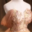 Charming Champagne Beading Pearl Sequins Prom Dresses 2021 Ball Gown Strapless Sleeveless Backless Floor-Length / Long Formal Dresses