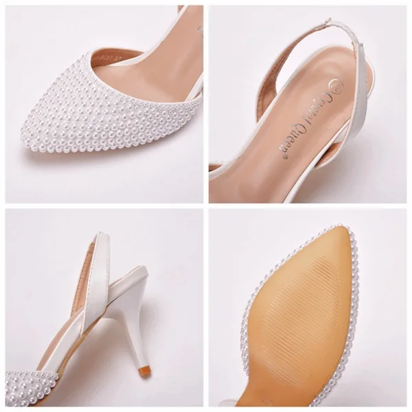Chic / Beautiful White Pearl Wedding Shoes 2021 7 cm Stiletto Heels Pointed Toe Wedding High Heels
