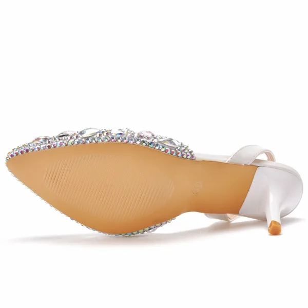 Charmig Multi-Färger Rhinestone Brudskor 2021 7 cm Stilettklackar Spetsiga Bröllop Högklackade