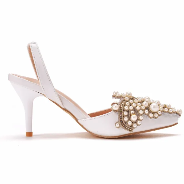 Charming White Pearl Rhinestone Womens Sandals High Heels 2021 7 cm Stiletto Heels Pointed Toe Wedding Sandals