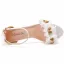 Schöne Weiß Ball Applikationen Sandalen Damen 2021 Knöchelriemen 7 cm Thick Heels Peeptoes Sandaletten Hochhackige