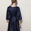 Elegant Navy Blue Satin Birthday Flower Girl Dresses Party Dresses 2021 A-Line / Princess V-Neck 1/2 Sleeves Floor-Length / Long Flower Girl Dresses
