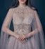 Luxury / Gorgeous High-end Grey Beading Sequins Rhinestone Evening Dresses 2021 A-Line / Princess Scoop Neck Short Sleeve Evening Party Sweep Train Formal Dresses
