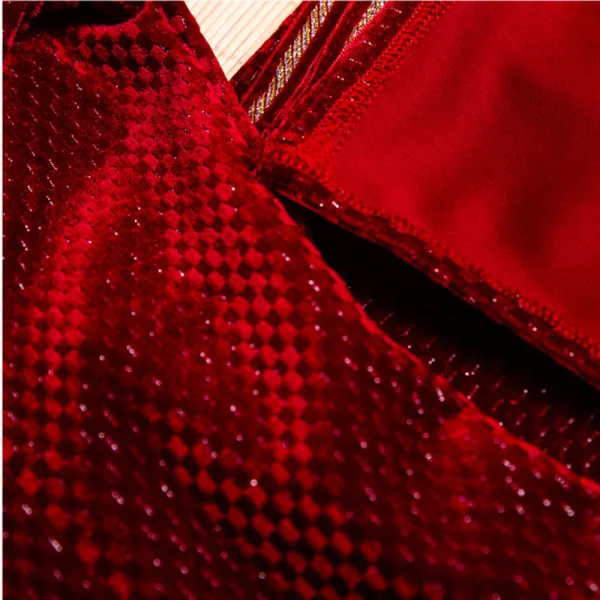 Chinese style Burgundy Evening Dresses Cheongsam 2021 Trumpet / Mermaid High Neck 3/4 Sleeve Split Front Tea-length Formal Dresses