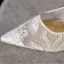 Elegant White Lace Flower Wedding Shoes 2021 3 cm Stiletto Heels Low Heel Pointed Toe Wedding Pumps High Heels