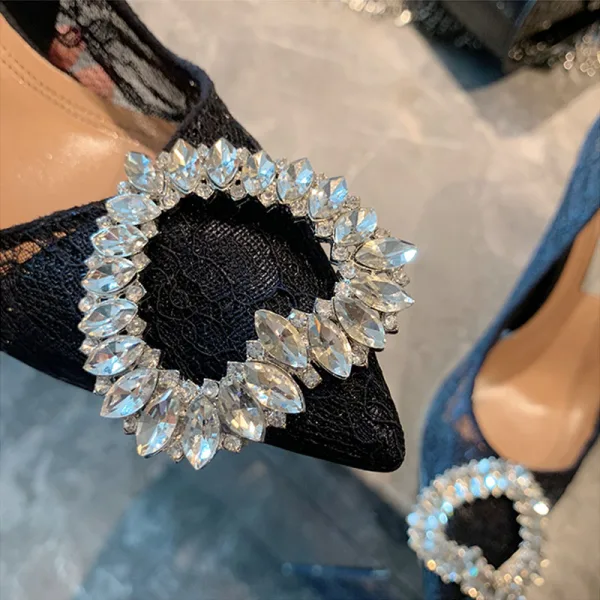Charming Nude Rhinestone Lace Flower Evening Party Pumps 2022 8 cm Stiletto Heels Pointed Toe Pumps High Heels
