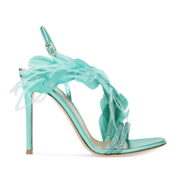 Sexy Champagne Prom Cocktail Party Womens Sandals 2022 Leather Feather Rhinestone 9 cm Stiletto Heels Open / Peep Toe Womens Sandals High Heels