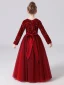 Chic / Beautiful Burgundy Sequins Birthday Flower Girl Dresses 2022 A-Line / Princess Scoop Neck Sash Bow Long Sleeve Floor-Length / Long Flower Girl Dresses