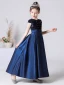 Chic / Beautiful Navy Blue Satin Sequins Birthday Flower Girl Dresses 2022 A-Line / Princess Scoop Neck Short Sleeve Bow Floor-Length / Long Flower Girl Dresses