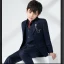 Fashion Navy Blue Long Sleeve Boys Wedding Suits 2022 Coat Pants Shirt Tie Vest Wedding