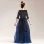 Chic / Belle Bleu Marine Paillettes Robe Ceremonie Fille 2022 Princesse Encolure Dégagée 1/2 Manches Noeud Longue Robe Ceremonie Fille