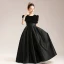 Elegant Black Suede Satin Birthday Flower Girl Dresses 2022 Ball Gown Scoop Neck Short Sleeve Sash Floor-Length / Long Flower Girl Dresses