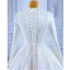 Muslim Elegant White Satin Wedding Dresses 2022 Ball Gown High Neck Handmade  Beading Pearl Lace Flower Long Sleeve Floor-Length / Long Wedding