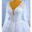 Haut de Gamme Blanche Perlage Paillettes Robe De Mariée 2022 Robe Boule V-Cou Manches Longues Dos Nu Longue Mariage