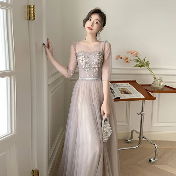 Chic / Beautiful Lace Flower Sequins Dusky Pink Bridesmaid Dresses 2022 A-Line / Princess Short Sleeve Backless Sash Floor-Length / Long Bridesmaid Dresses