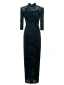 Vintage / Retro Dark Green Split Front Cheongsam 2022 Trumpet / Mermaid High Neck Short Sleeve Tea-length Evening Party Cheongsam / Qipao
