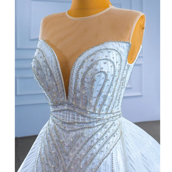 Luxury / Gorgeous White Wedding Dresses 2022 Trumpet / Mermaid Scoop Neck Sleeveless Backless Beading Pearl Rhinestone Cathedral Train Wedding