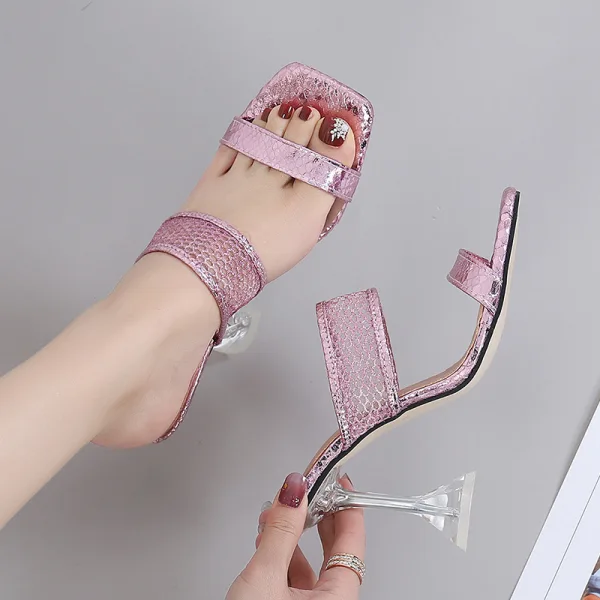 Sexy Blushing Pink Street Wear Womens Sandals 2021 9 cm Stiletto Heels Open / Peep Toe Sandals High Heels