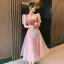 Chic / Belle Rougissant Rose Daim Robe Demoiselle D'honneur 2021 Princesse Encolure Carrée Manches Courtes Dos Nu Thé Longueur Robe Pour Mariage