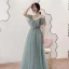 Chic / Beautiful Green Sequins Bridesmaid Dresses 2021 A-Line / Princess Spaghetti Straps Short Sleeve Backless Floor-Length / Long Bridesmaid Wedding Party Dresses