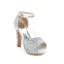 Sexy Silber Abend Pailletten Sandalen Damen 2021 Knöchelriemen 12 cm Thick Heels Peeptoes Sandaletten Hochhackige