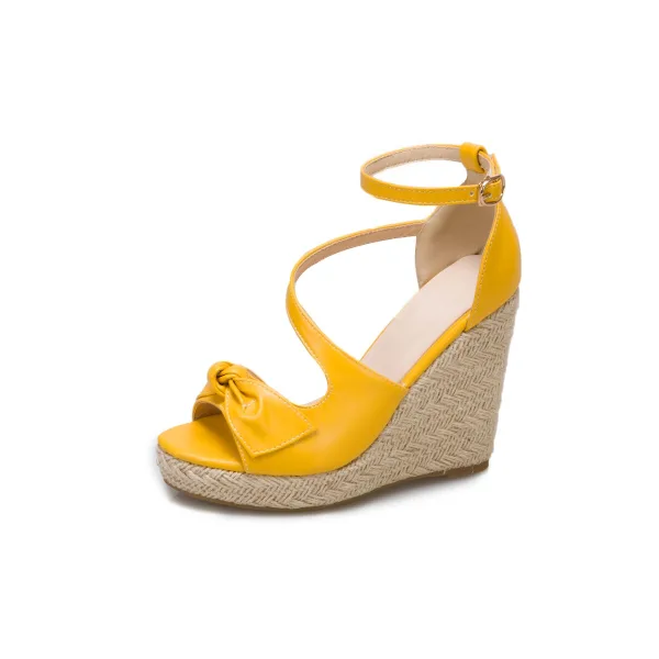 Fashion Yellow Street Wear Waterproof Womens Sandals 2021 Ankle Strap 11 cm Platform Wedges Open / Peep Toe Sandals