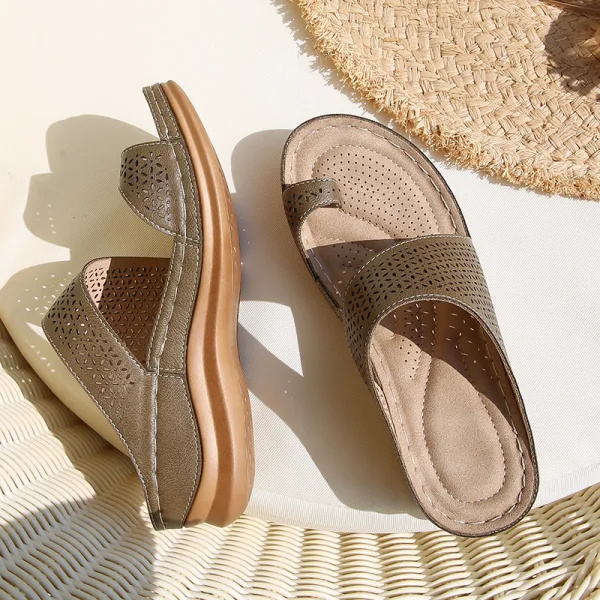 Böhmen Khaki Durchbohrt Flache Strand Sandalen Damen 2021 Freizeit Peeptoes Sandaletten