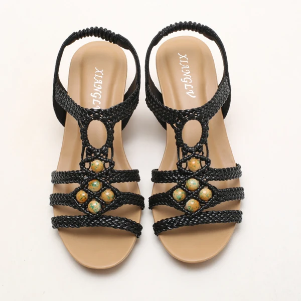 Vintage / Originale Marron Vacances Plage Tresser Sandales Femme 2021 5 cm Compensées Peep Toes / Bout Ouvert Sandales Talons Hauts