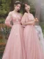 Chic / Beautiful Blushing Pink Lace Butterfly Bridesmaid Dresses 2021 A-Line / Princess Short Sleeve Backless Floor-Length / Long Bridesmaid Wedding Party Dresses