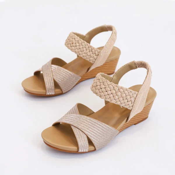 Fashion Champagne Street Wear Braid Womens Sandals 2021 5 cm Wedges Open / Peep Toe Sandals